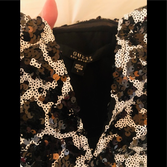 GUESS Brand Gently Used Bustier Corset Top Leopard Sequin Peplum size Large L - Picture 3 of 5